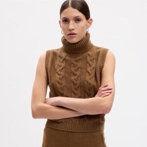 Gap Cash Soft Cable Knit Turtleneck Sweater Tank Cocoa Powder Brown Womens Xl